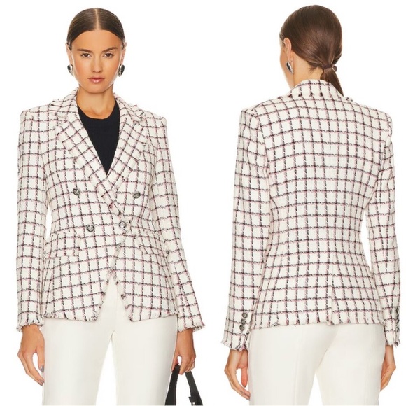 NWT Veronica Beard Taja Tweed Dickey Jacket In Ecru Multi Size 0 Fringe Check - Picture 1 of 7
